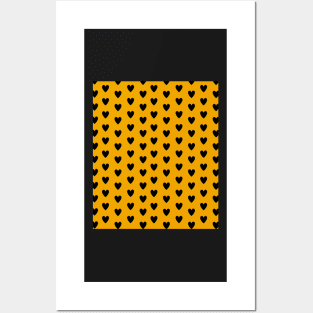 Black Hearts, Polka Dots, Pattern on Mustard Yellow Posters and Art